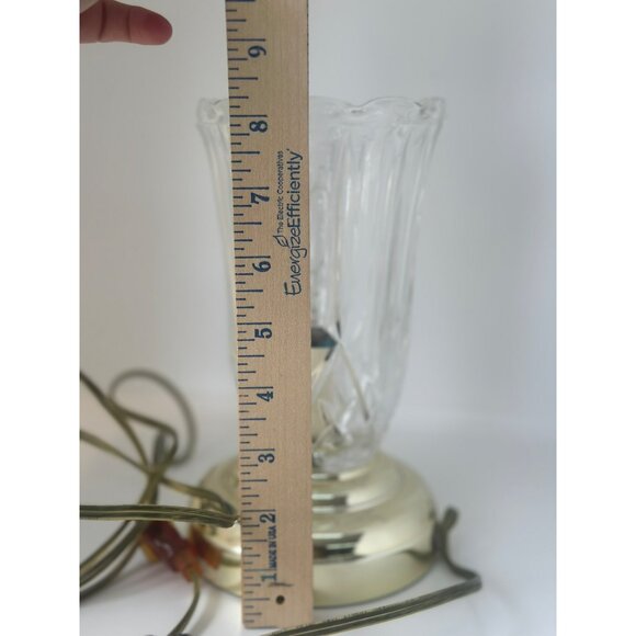 Vintage 1980s Heyco 8.25" Diamond Cut Glass Lamp Clear & Gold Retro Table Decor - Picture 6 of 8